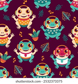 bright musical frogs on a colored background. 