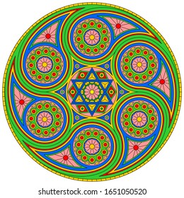 Bright mystical mandala with six-pointed star. Vector design.