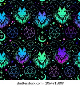 bright mystical occult pattern with goat and pentagram