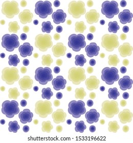 Bright Naive Daisy Bloom Seamless Pattern. Hand Drawn Dye Style Floral Background. Ditsy Summer Indigo Yellow on White. Retro All Over Print for Daisies Flower Textile, Packaging. Vector tile eps10