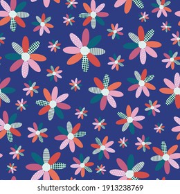 Bright Navy Blue Seamless Flower Pattern
