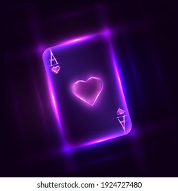 Bright Neon Ace Of Hearts For Casino And Poker