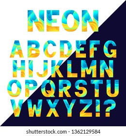 Bright neon alphabet  with fluid effect. Vector font design.