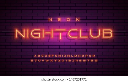 Bright Neon Alphabet Letters, Numbers and Symbols Sign in Vector. Night Show. Night Club.