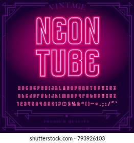 Bright Neon Alphabet Letters, Numbers and Symbols Sign in Vector. Night Show. Night Club. svg