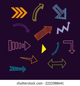 flechas de neón brillantes sobre un fondo oscuro