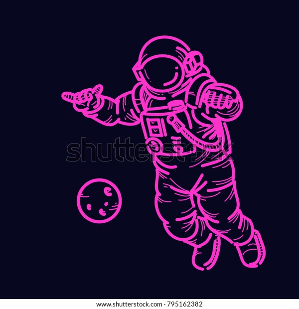 Bright Neon Astronaut Tshirt Design Series Stock Vector Royalty Free