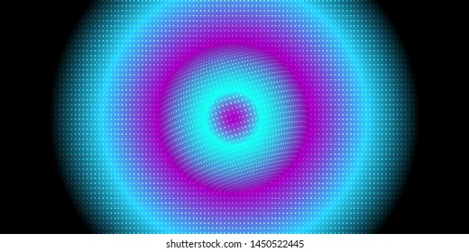 Bright neon background design. Geometric template with a 3D circle and purple, blue gradient glowing elements