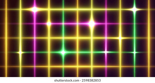 Bright neon background, glare of lines. Vector EPS10