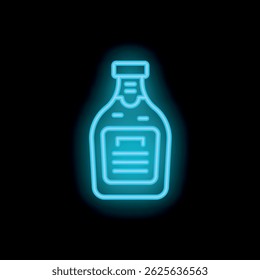 Bright neon blue glowing bottle icon on black background, ideal for themes related to alcohol, medicine, or nightlife