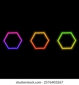 Bright neon blue hexagon with sparkles on abstract fog background. Electric light frame. Fashion design geometric vector illustration. Empty minimal art décor