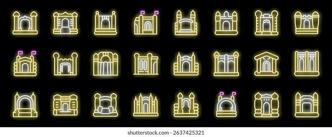 Bright neon bouncy castles representing fun and entertainment for children and adults