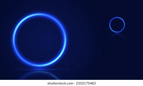 Bright neon circle with iscarmi on a dark background. Vector illustration.