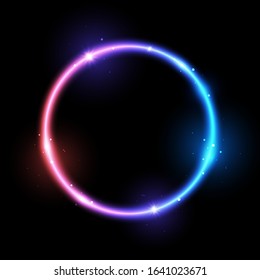 Bright neon circle on black background - vector shiny element for Your design