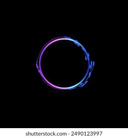 Bright neon circle in pink and blue tones with energetic flows on a black isolated background. Vector illustration is ideal for depicting a glowing portal, tunnel or frame.
