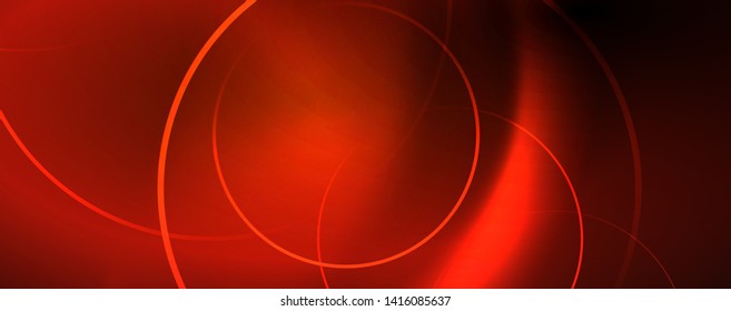 Brillantes círculos de neón y líneas onduladas, brillante plantilla de diseño de fondo, concepto digital tecno. Luminoso camino giratorio, efecto de velocidad de obturación lento.