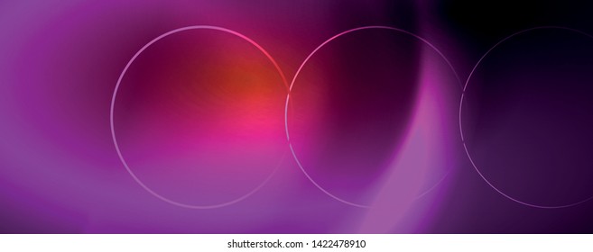 Bright neon circles and wave lines, glowing shiny background design template, digital techno concept. Luminous swirl trail, slow shutter speed effect.