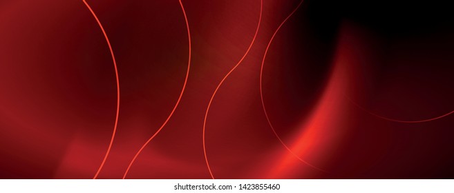 Bright neon circles and wave lines, glowing shiny background design template, digital techno concept. Luminous swirl trail, slow shutter speed effect.