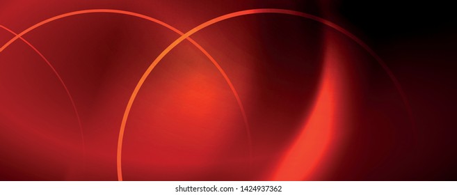 Bright neon circles and wave lines, glowing shiny background design template, digital techno concept. Luminous swirl trail, slow shutter speed effect.