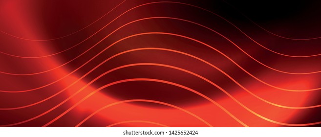 Bright neon circles and wave lines, glowing shiny background design template, digital techno concept. Luminous swirl trail, slow shutter speed effect.