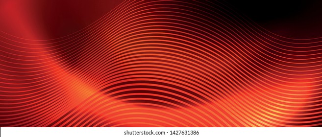 Bright neon circles and wave lines, glowing shiny background design template, digital techno concept. Luminous swirl trail, slow shutter speed effect.