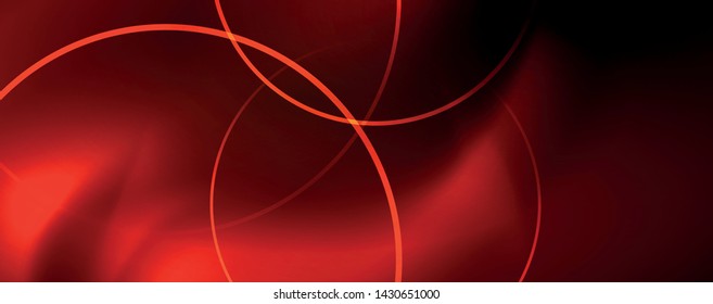 Bright neon circles and wave lines, glowing shiny background design template, digital techno concept. Luminous swirl trail, slow shutter speed effect.
