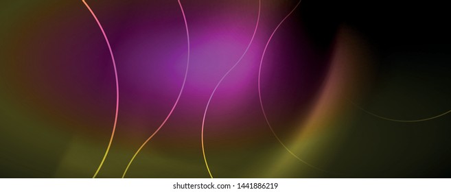 Círculos de neon brilhantes e linhas de onda, brilhante modelo de design de fundo, conceito de tecno digital. Trilha de redemoinho luminoso, efeito de velocidade do obturador lento.