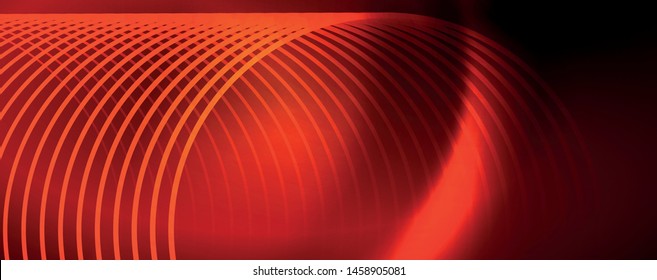 Bright neon circles and wave lines, glowing shiny background design template, digital techno concept. Luminous swirl trail, slow shutter speed effect.
