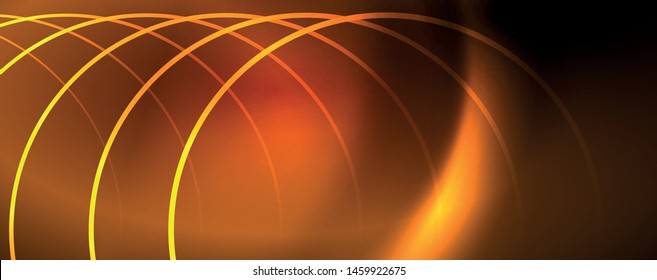 Helle Neonkreise und Wellenlinien, glänzende Hintergrunddesign-Vorlage, digitales Techno-Konzept. Leuchtender Schwenk-Weg, langsamer Verschlusszeiteneffekt.