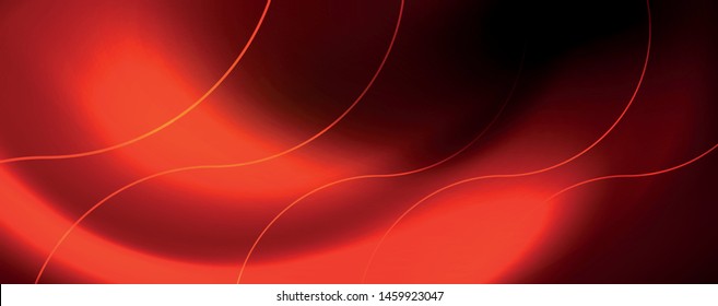 Bright neon circles and wave lines, glowing shiny background design template, digital techno concept. Luminous swirl trail, slow shutter speed effect.