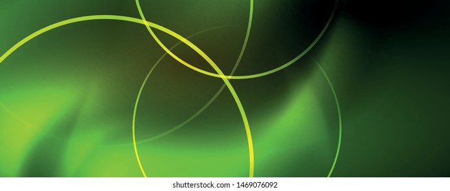 Brillantes círculos de neón y líneas onduladas, brillante plantilla de diseño de fondo, concepto digital tecno. Luminoso camino giratorio, efecto de velocidad de obturación lento.