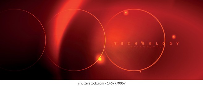 Brillantes círculos de neón y líneas onduladas, brillante plantilla de diseño de fondo, concepto digital tecno. Luminoso camino giratorio, efecto de velocidad de obturación lento.