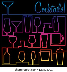 Bright neon cocktail card in vector format.