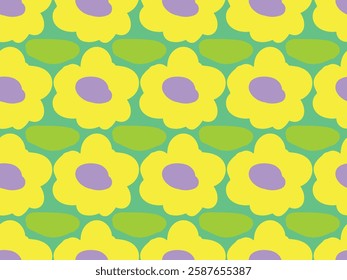 Bright neon colors cartoon flowers. Spring, summer floral, botanical garden. Cute, nice, lovely nature. Trendy and cool. Seamless vector pattern for design and decoration. 