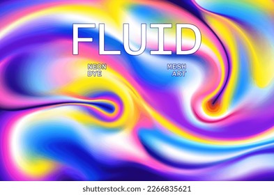 Bright neon flow. Mixing colors in a fluid abstract form. Iridescent hologram gradient background. Vector template