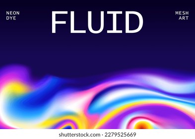 Bright neon flow. Mixing colors in a fluid abstract form. Iridescent hologram gradient background. Vector template