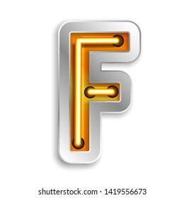 Bright Neon Font with fluorescent. F letter. Night Show Alphabet.Neon light 3D alphabet Isolated on White Background. - Vector illustration