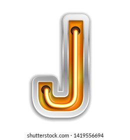 Bright Neon Font with fluorescent. J letter. Night Show Alphabet.Neon light 3D alphabet Isolated on White Background. - Vector illustration