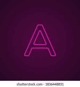 Bright Neon Font with fluorescent pink tubes. Large capital letter A. Night Show Alphabet.