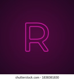 Bright Neon Font with fluorescent pink tubes. Large capital letter R. Night Show Alphabet.