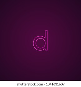 Bright Neon Font with fluorescent pink tubes. Small letter d. Night Show Alphabet.