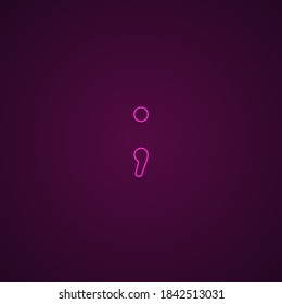 Bright Neon Font with fluorescent pink tubes. Punctuation mark - Semicolon. Night Show Alphabet.
