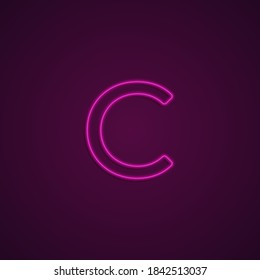 Bright Neon Font with fluorescent pink tubes. Large capital letter C. Night Show Alphabet.