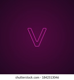 Bright Neon Font with fluorescent pink tubes. Small letter v. Night Show Alphabet.