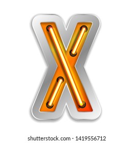Bright Neon Font with fluorescent. X letter. Night Show Alphabet.Neon light 3D alphabet Isolated on White Background. - Vector illustration