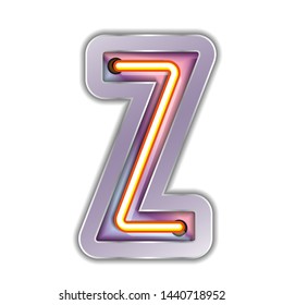 Bright Neon Font with fluorescent.letter Z. Night Show Alphabet.Neon light 3D alphabet Isolated on White Background. - Vector illustration