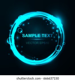 A bright neon frame with a text template. The effect of glow and luster. Abstract background. Vector illustration.