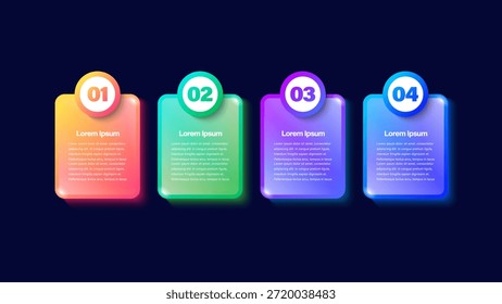 Elementos de vidrio de neón brillante para visualización de datos o infografías. Diseño de Vector para presentaciones o instrucciones