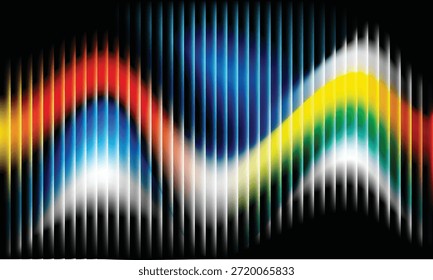 Brilho neon brilhante com um fluxo de gradiente suave, efeito de textura de vidro macio e distorção de ondulação irregular, representação abstrata com listras verticais de vermelho amarelo e preto reminiscente