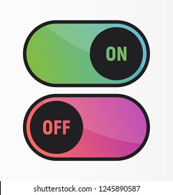 Bright neon gradient color On and Off toggle switch button. Flat icon for On and Off switch. Vector graphic design element. 